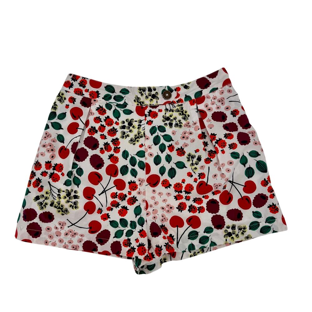 Anthropologie Maeve Pleated White Poplin Shorts Fruit Berries Novelty Size 2
